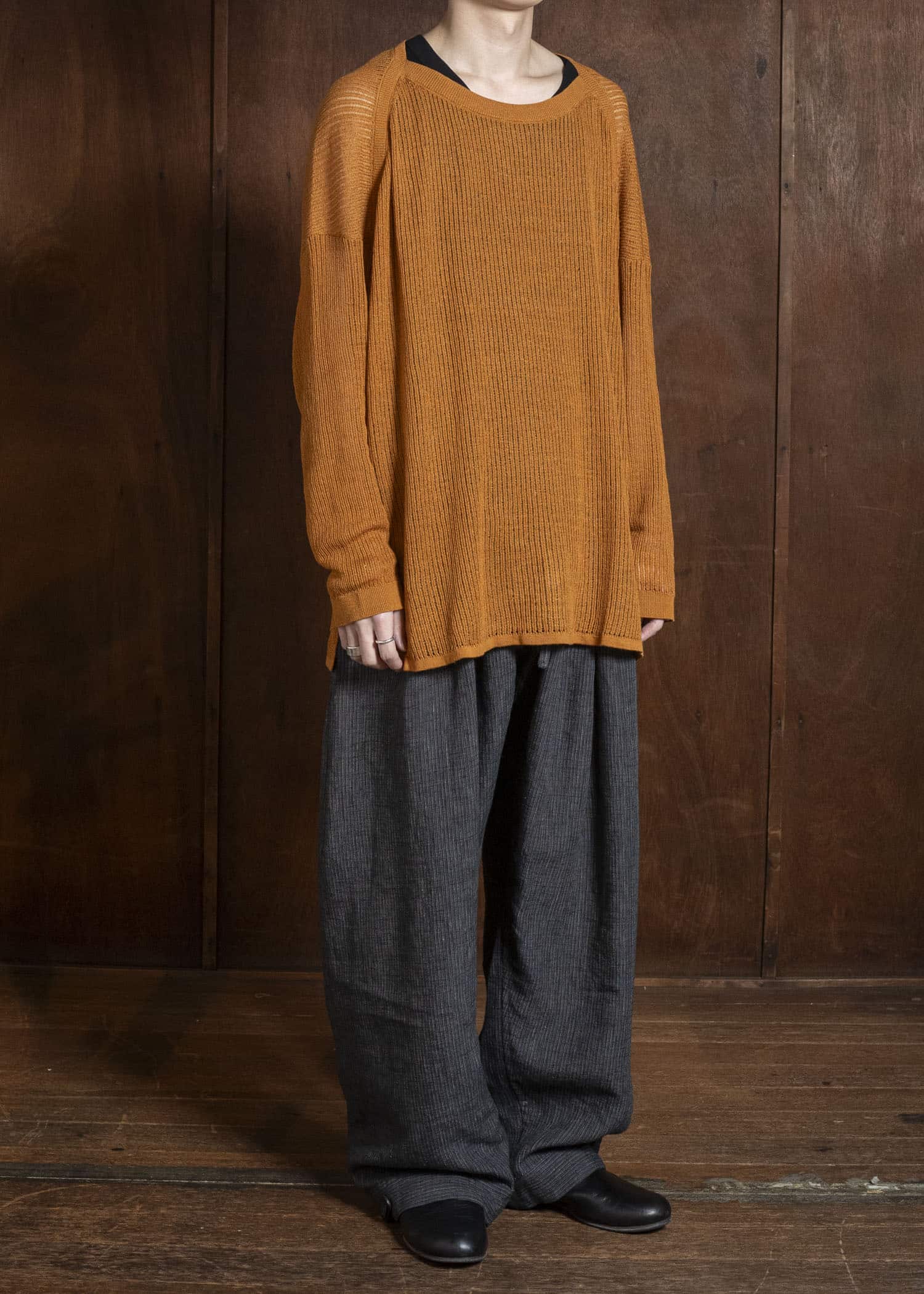 JAN-JAN VAN ESSCHE KNIT#76 LONG SLEEVE BOAT NECK MESH KNIT Linen Cotton Mesh | Orange