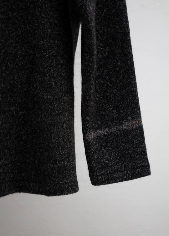 SUZUSAN Wool Cotton Jersey Crew Neck Pullover Black - Muddy Brown