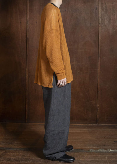 KNIT#76 LONG SLEEVE BOAT NECK MESH KNIT Linen Cotton Mesh | Orange