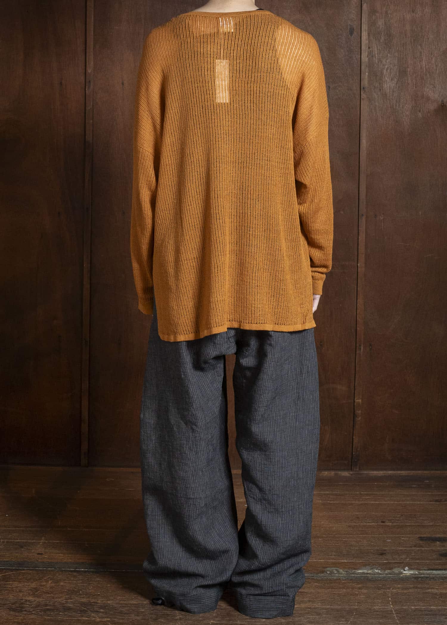 KNIT#76 LONG SLEEVE BOAT NECK MESH KNIT Linen Cotton Mesh | Orange