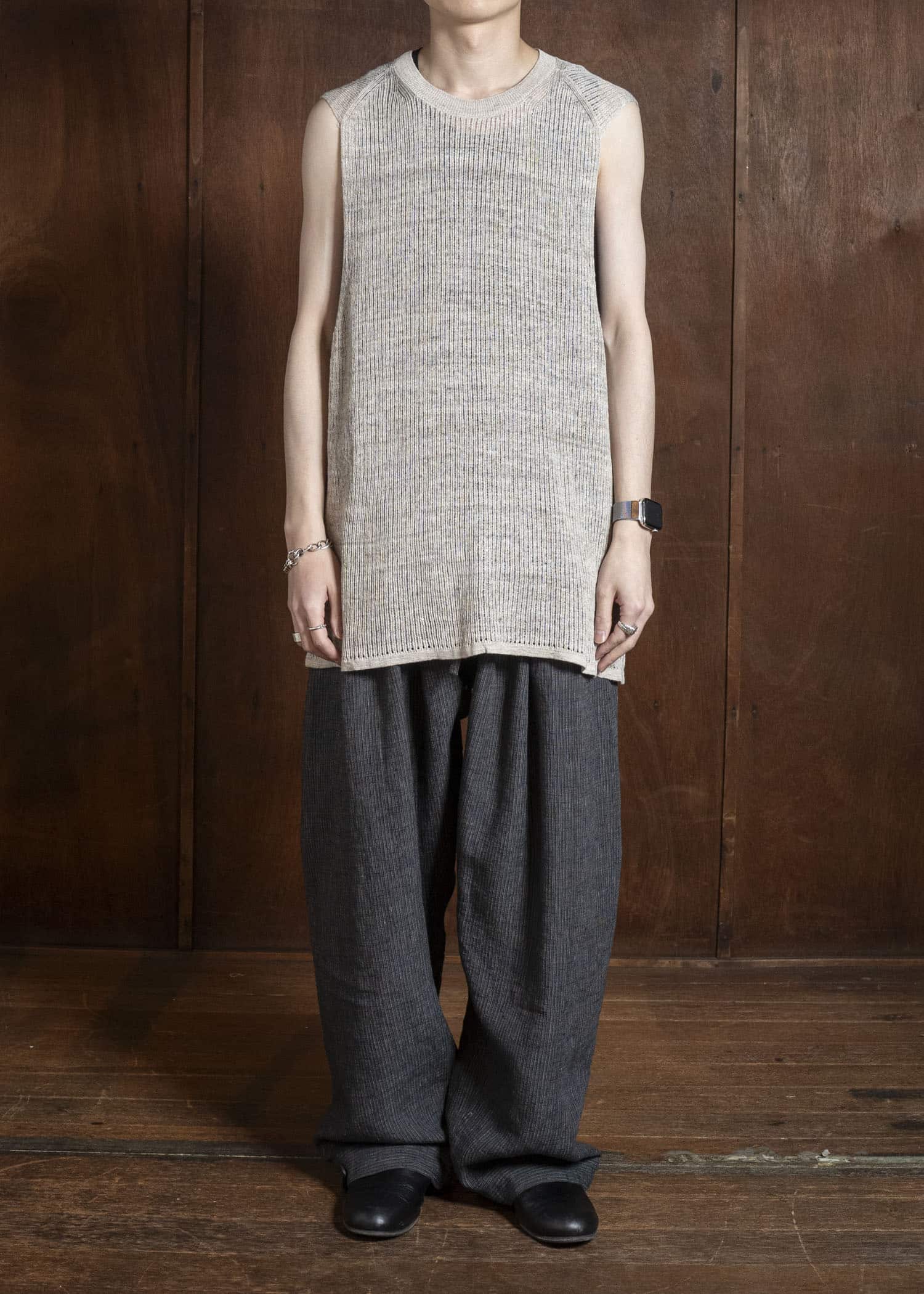 JAN-JAN VAN ESSCHE KNIT#75 TANK TOP MESH KNIT Linen Cotton Mesh | Natural