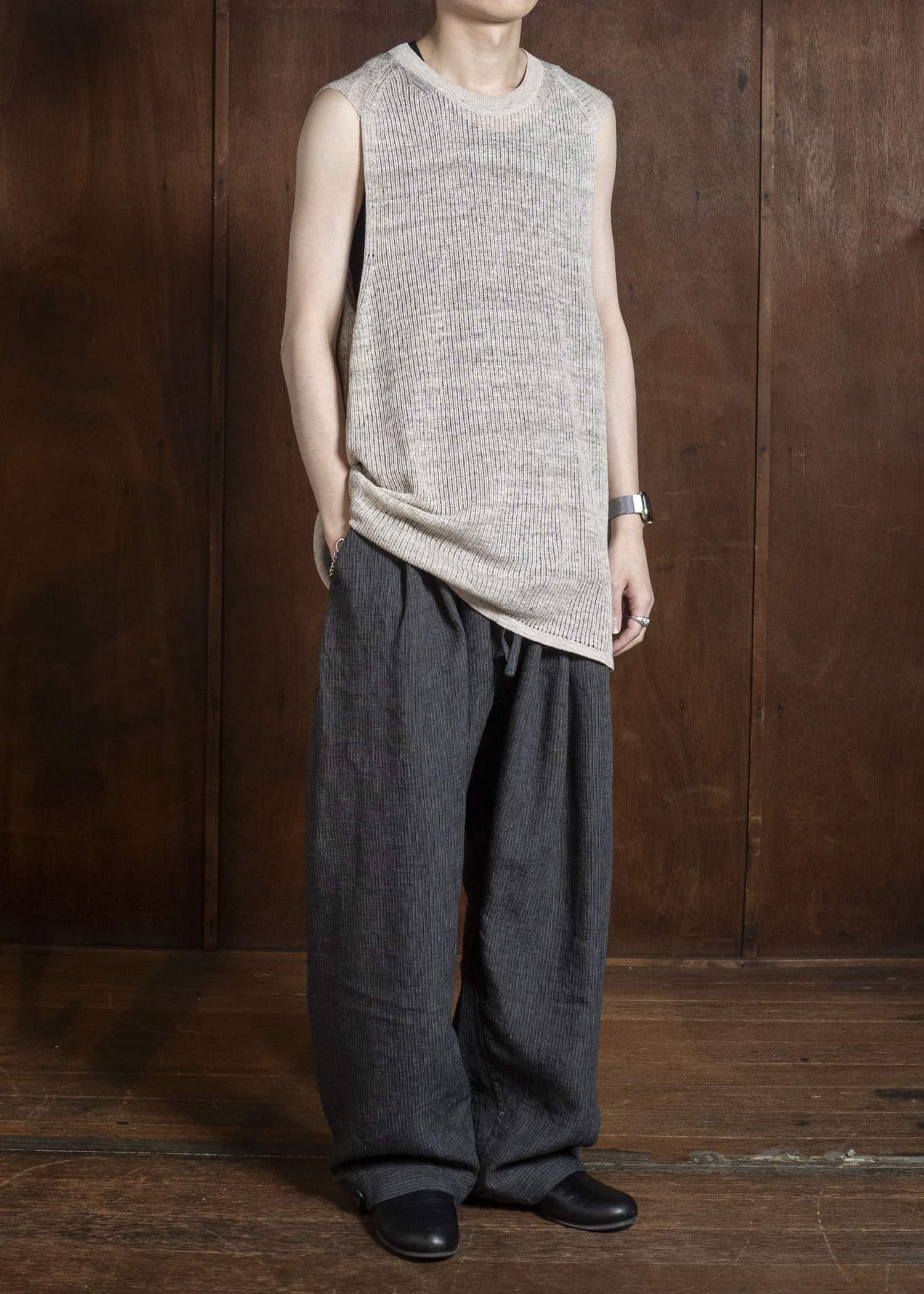 KNIT#75 TANK TOP MESH KNIT Linen Cotton Mesh | Natural