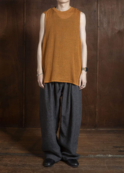 JAN-JAN VAN ESSCHE KNIT#75 TANK TOP MESH KNIT Linen Cotton Mesh | Orange