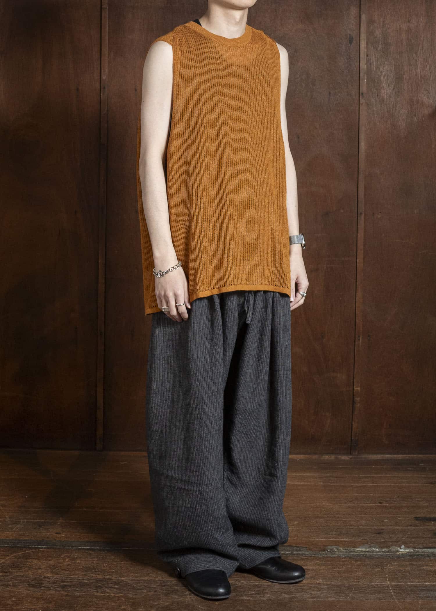 JAN-JAN VAN ESSCHE KNIT#75 TANK TOP MESH KNIT Linen Cotton Mesh | Orange