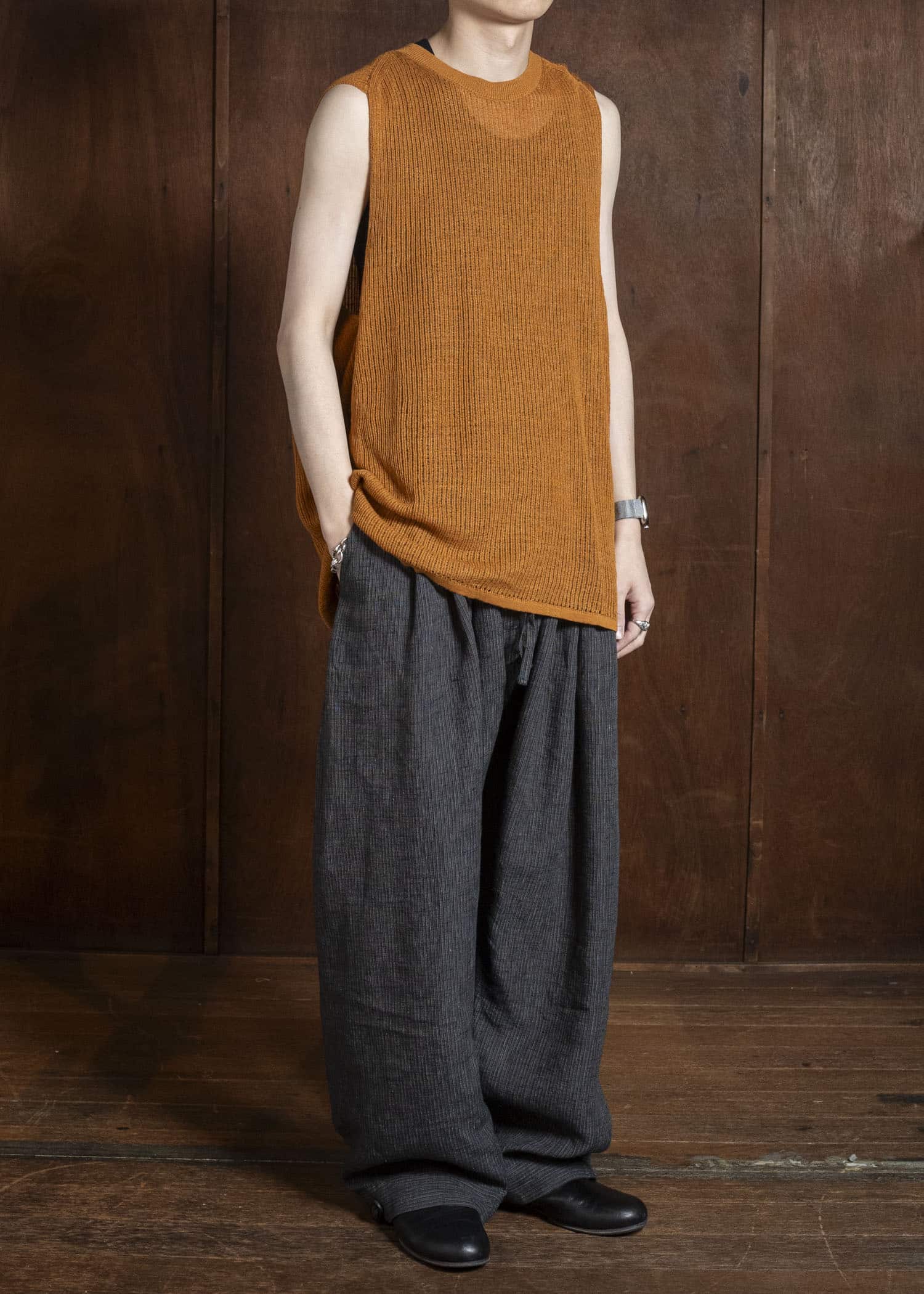 JAN-JAN VAN ESSCHE KNIT#75 TANK TOP MESH KNIT Linen Cotton Mesh | Orange
