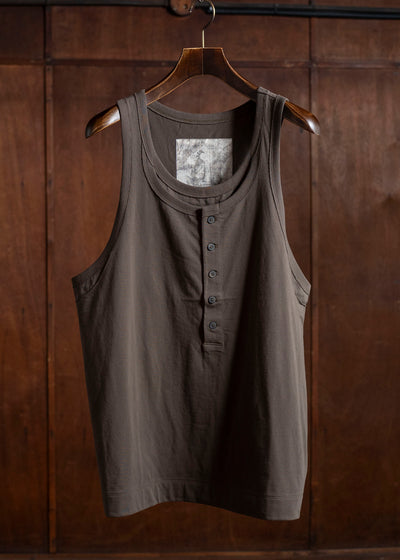 ZIGGY CHEN 0M2510216 Layered Jersey Henley Neck Tank Top DARK KHAKI