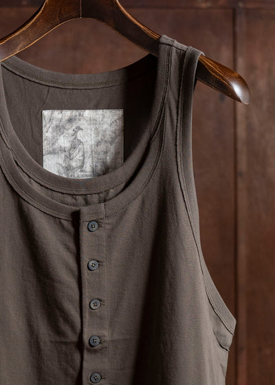 ZIGGY CHEN 0M2510216 Layered Jersey Henley Neck Tank Top DARK KHAKI