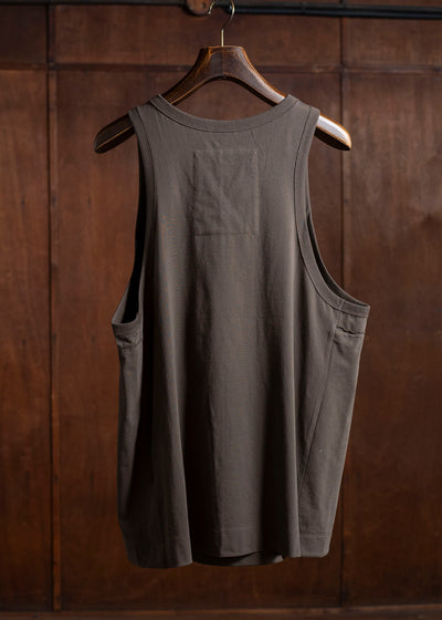 ZIGGY CHEN 0M2510216 Layered Jersey Henley Neck Tank Top DARK KHAKI