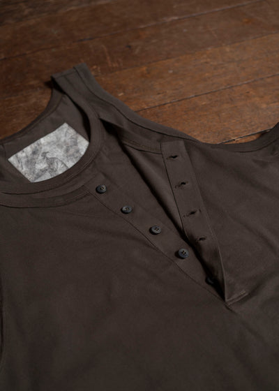 ZIGGY CHEN 0M2510216 Layered Jersey Henley Neck Tank Top DARK KHAKI