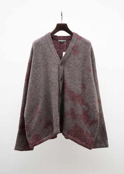 SUZUSAN Wool Cotton Jersey Cardi gan(Madara Shibori) Crimson - Muddy Brown