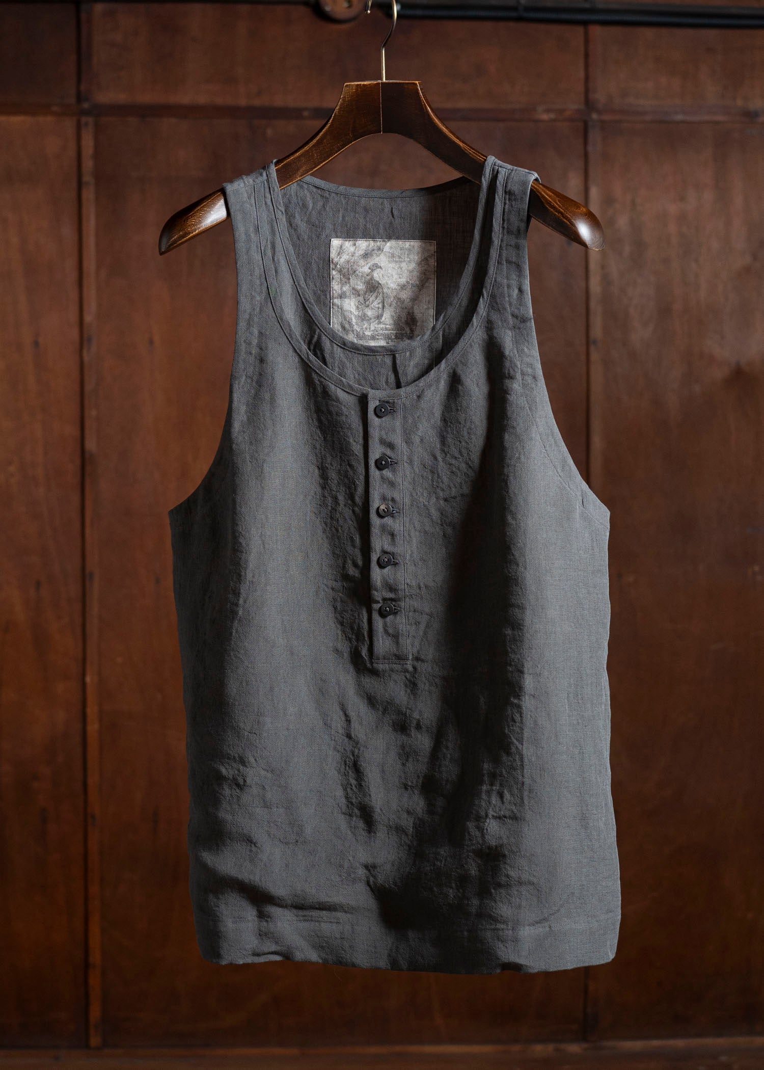 ZIGGY CHEN 0M2510105 Layered Henley-Neck Tank Top CHARCOAL BLUE
