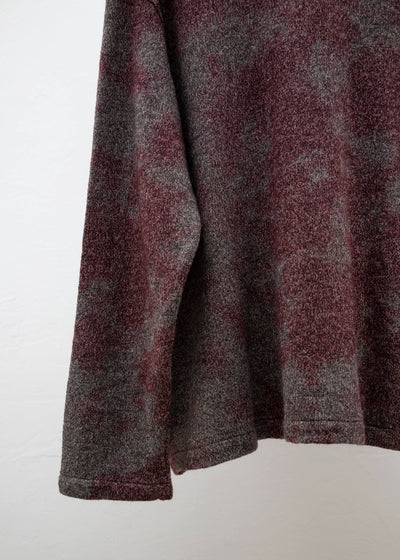 SUZUSAN Wool Cotton Jersey Cardi gan(Madara Shibori) Crimson - Muddy Brown