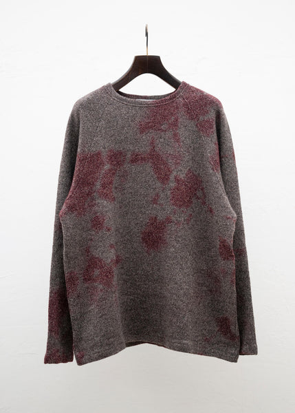 SUZUSAN Wool Cotton Jersey Crew Neck Pullover(Madara Shibori) Crimson - Muddy Brown