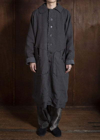 Gathering Textiles Farmer Coat (Shell Buttons) Japanese Stone Washed Linen , Black Rose Silk Lining FAC02-LI-BK