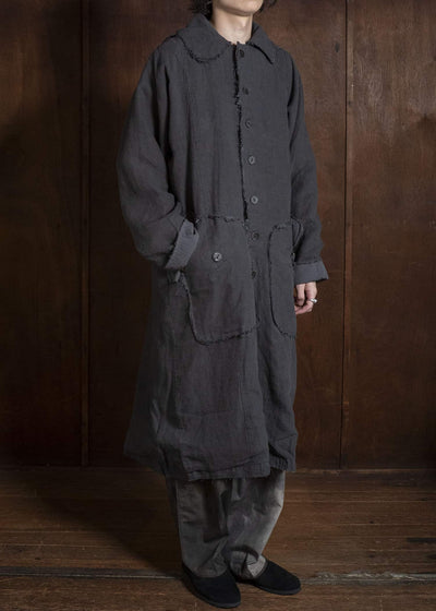 Gathering Textiles Farmer Coat (Shell Buttons) Japanese Stone Washed Linen , Black Rose Silk Lining FAC02-LI-BK
