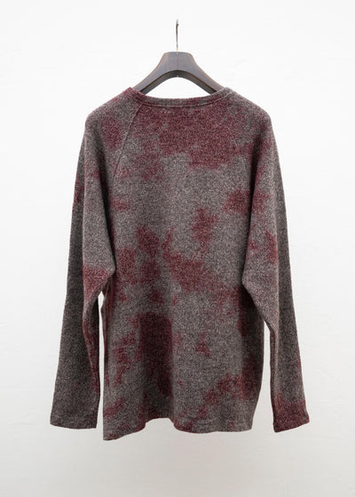 SUZUSAN Wool Cotton Jersey Crew Neck Pullover(Madara Shibori) Crimson - Muddy Brown