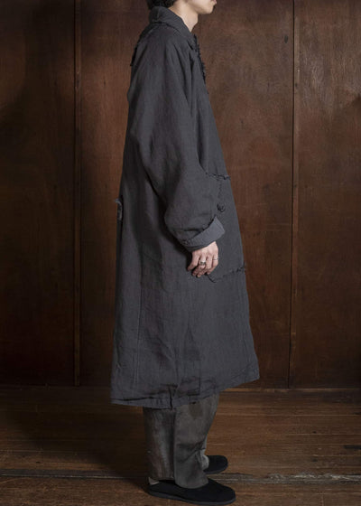 Gathering Textiles Farmer Coat (Shell Buttons) Japanese Stone Washed Linen , Black Rose Silk Lining FAC02-LI-BK