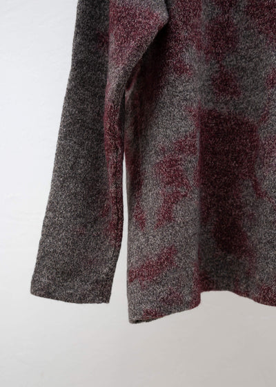 SUZUSAN Wool Cotton Jersey Crew Neck Pullover(Madara Shibori) Crimson - Muddy Brown