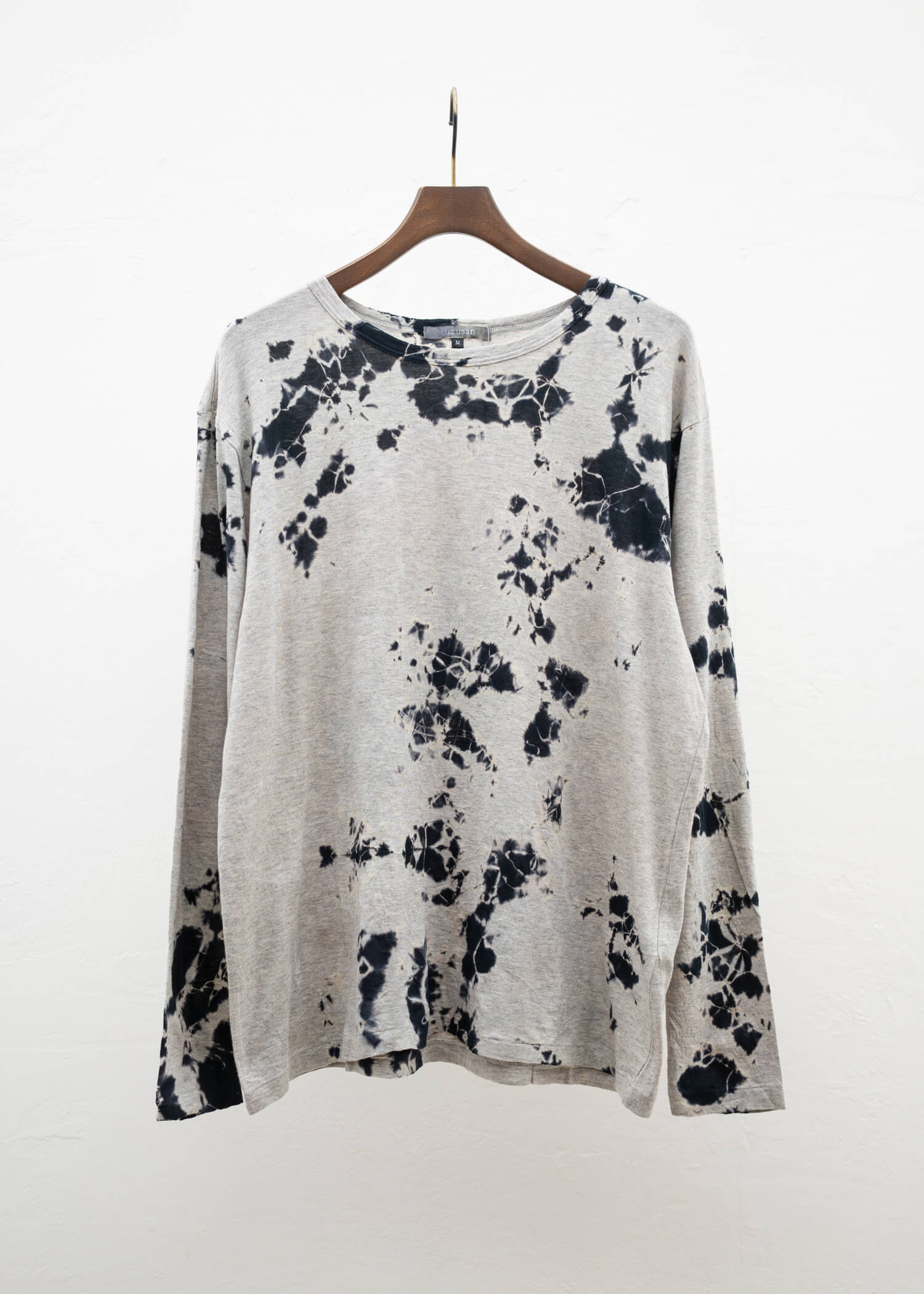 SUZUSAN Cotton Cashmere Long Sleeve T-Shirt(Madara Shibori) Black - Grége