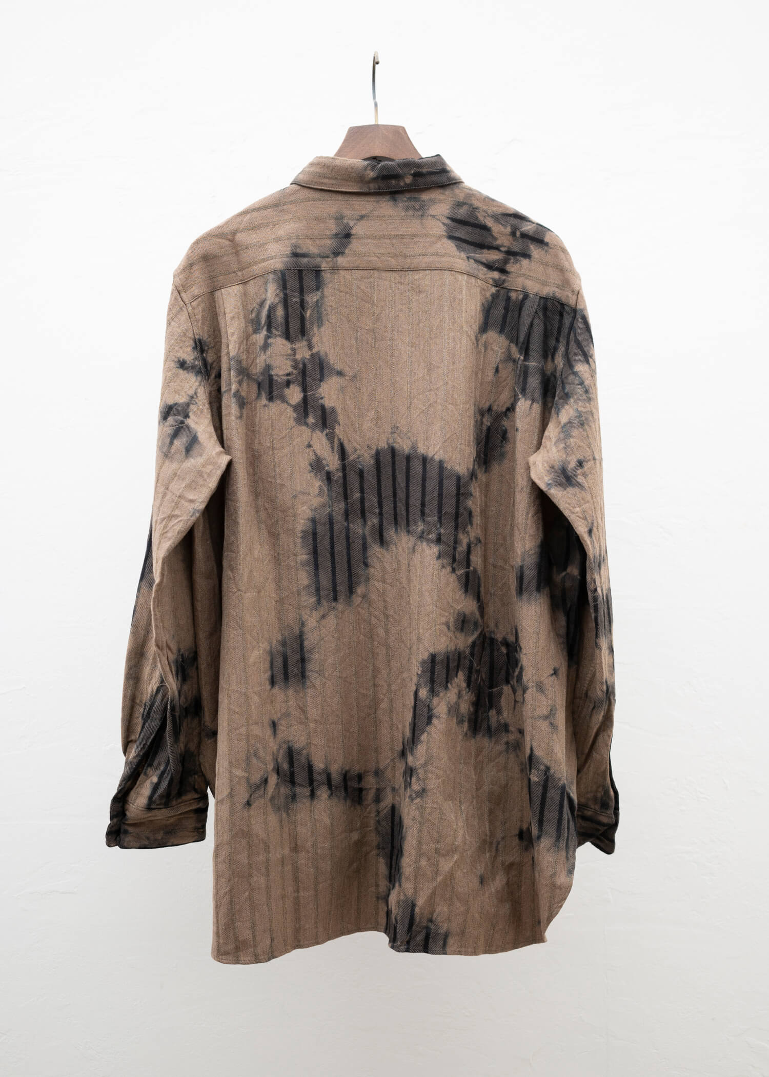 SUZUSAN Wool Cotton Dobby Stripe Shirt(Madara Shibori) Black - Camel