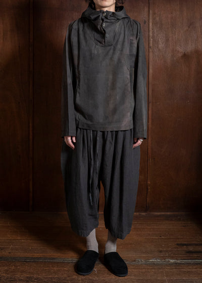 Gathering Textiles Fisherman Hoodie Hand Painted Organic Cotton Poplin , Natural Dye FIH02-CP-DM