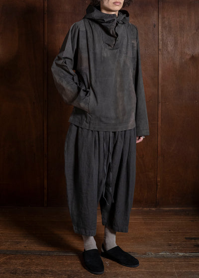Gathering Textiles Fisherman Hoodie Hand Painted Organic Cotton Poplin , Natural Dye FIH02-CP-DM