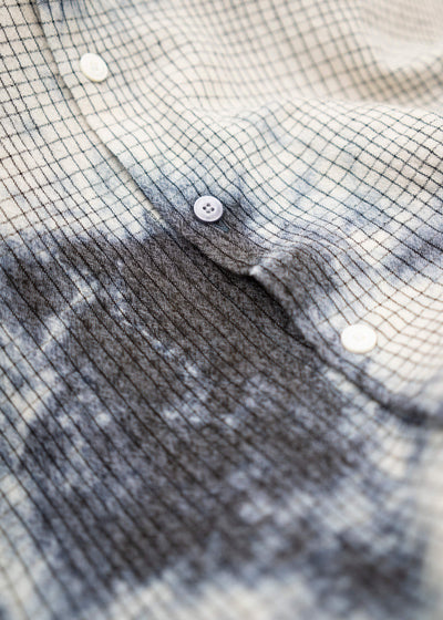 SUZUSAN Wool Cotton Linen Pencil Check Shirt(Madara Shibori) Black - Natura l White