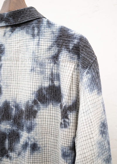 SUZUSAN Wool Cotton Linen Pencil Check Shirt(Madara Shibori) Black - Natura l White