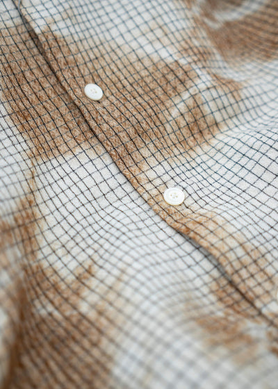 SUZUSAN Wool Cotton Linen Pencil Check Shirt(Madara Shibori) Brown - Natural White,