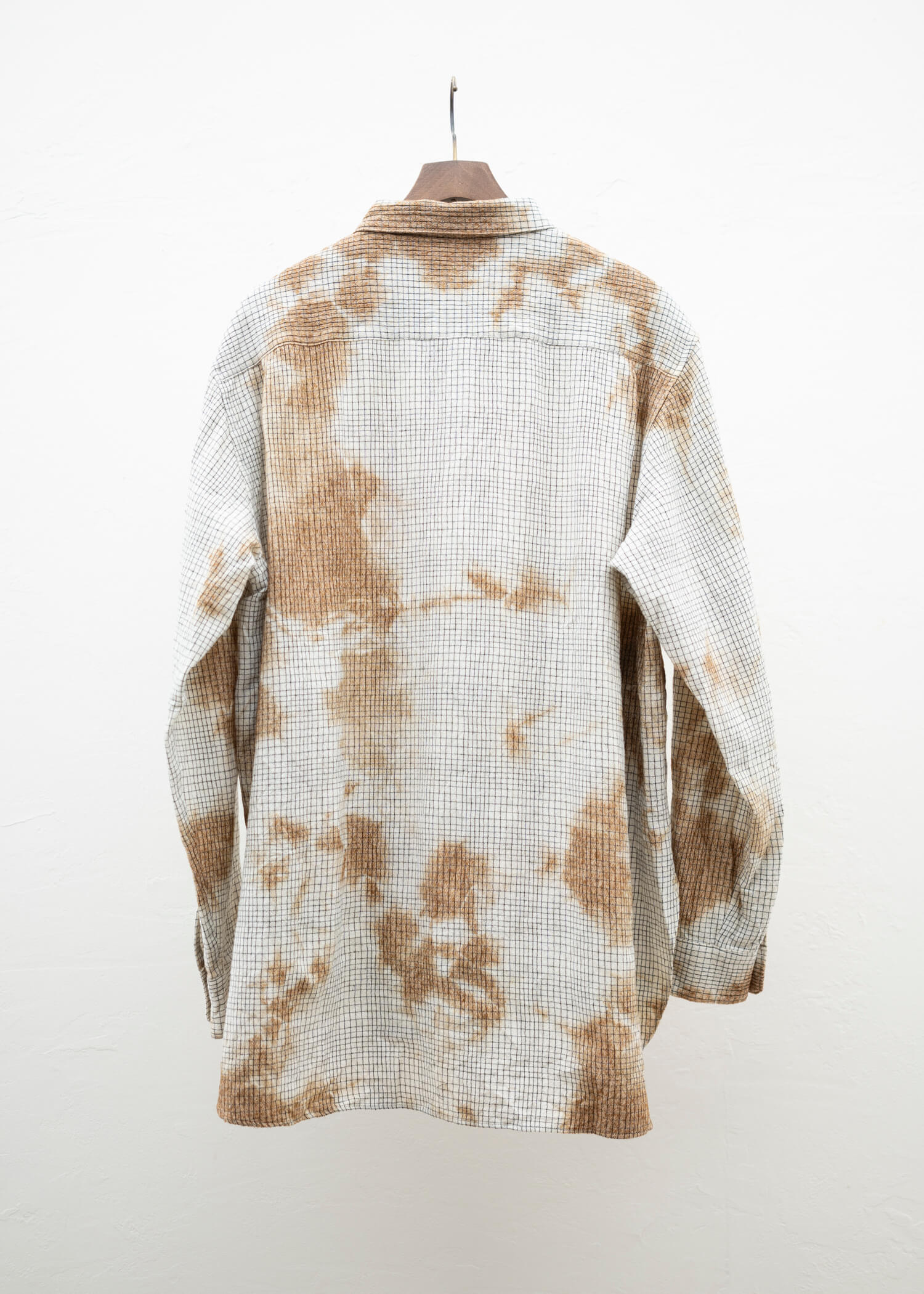 SUZUSAN Wool Cotton Linen Pencil Check Shirt(Madara Shibori) Brown - Natural White,