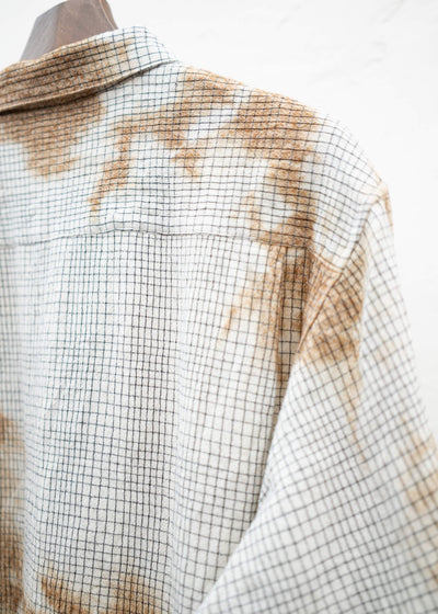 SUZUSAN Wool Cotton Linen Pencil Check Shirt(Madara Shibori) Brown - Natural White,
