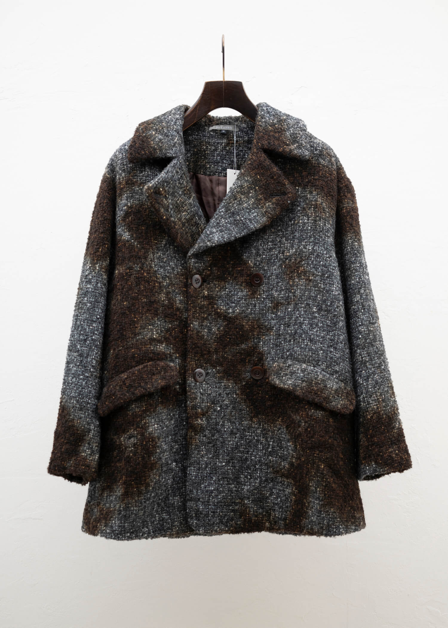 SUZUSAN Various Loop Yarn Tweed Half Pea Coat Brown - Dark Grey