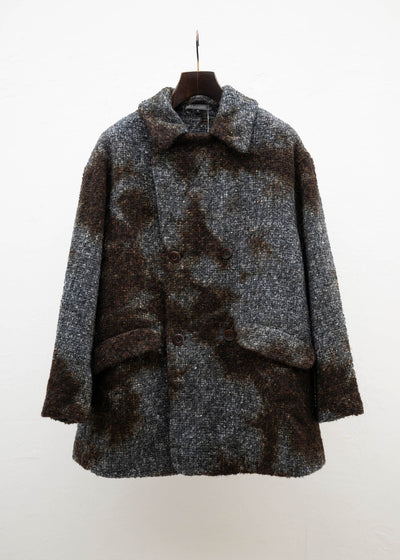 SUZUSAN Various Loop Yarn Tweed Half Pea Coat Brown - Dark Grey