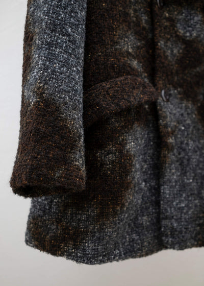 SUZUSAN Various Loop Yarn Tweed Half Pea Coat Brown - Dark Grey