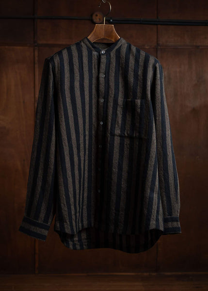 ITOH Band Collar Shirt Dark Brown Stripes IT.024.15.130