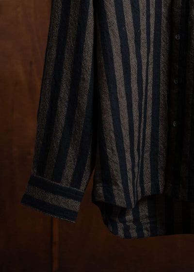 ITOH Band Collar Shirt Dark Brown Stripes IT.024.15.130