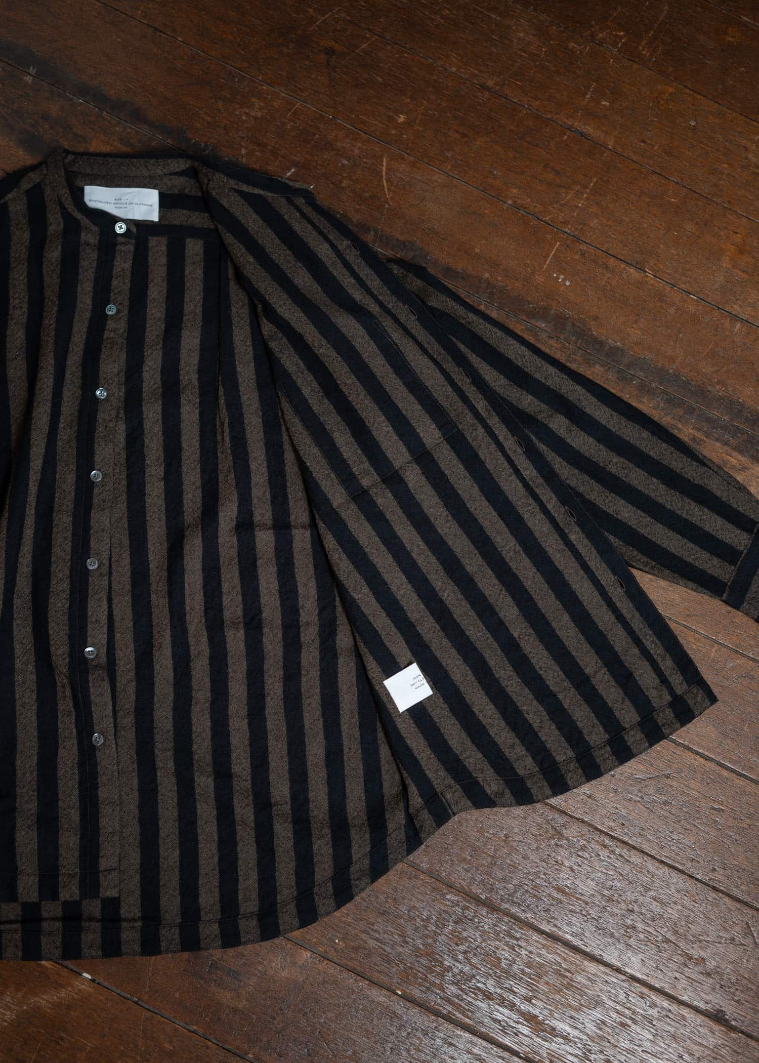 ITOH Band Collar Shirt Dark Brown Stripes IT.024.15.130