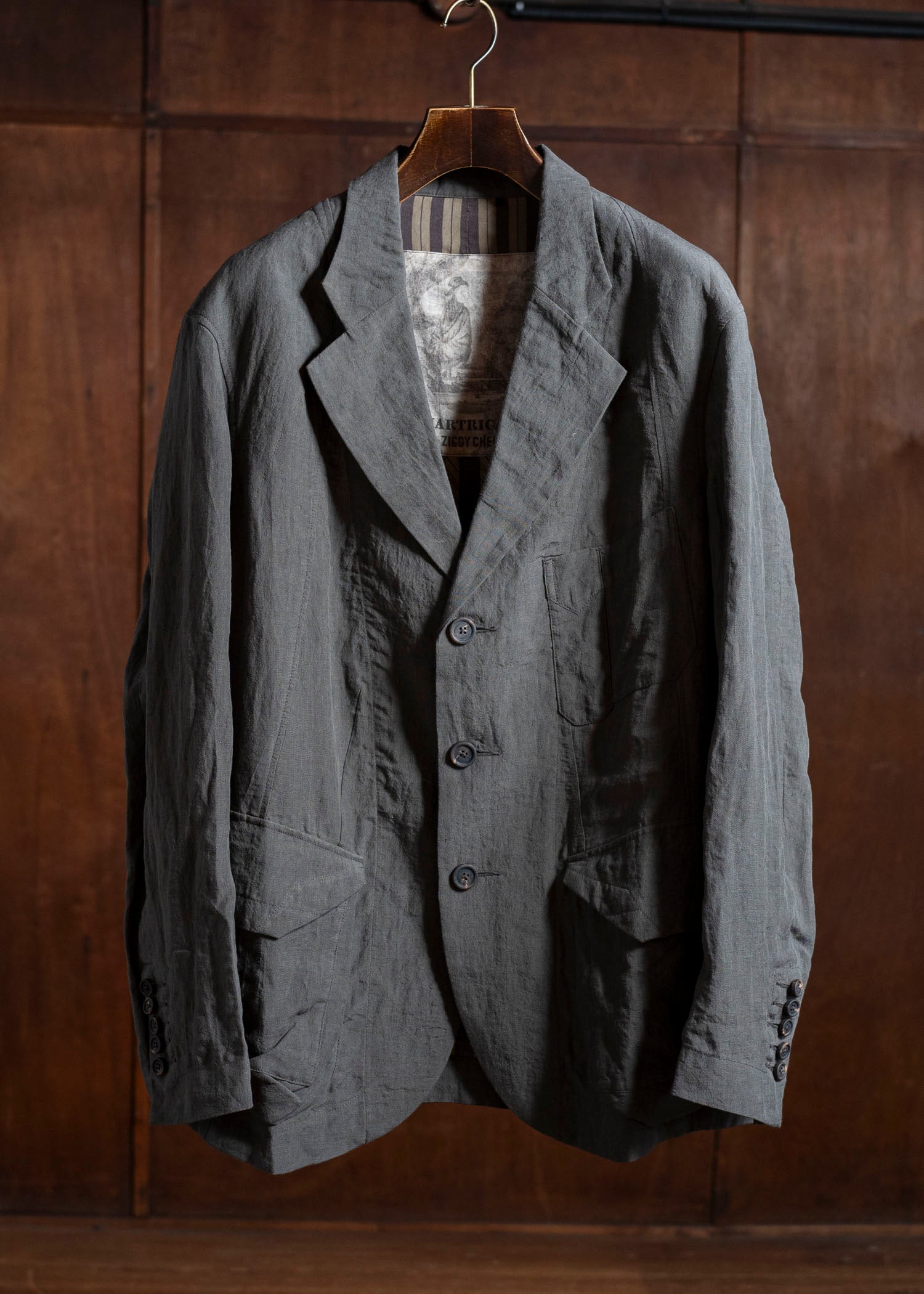 ZIGGY CHEN 0M2510921 3 Button Long Jacket CHARCOAL BLUE