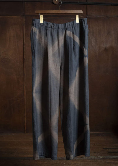 SUZUSAN 5050W-525 Wool Glen Check Drawstring Wide Pants itajime shibori X 2260 Dark Blue - Brown