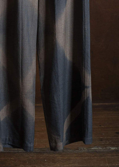SUZUSAN 5050W-525 Wool Glen Check Drawstring Wide Pants itajime shibori X 2260 Dark Blue - Brown
