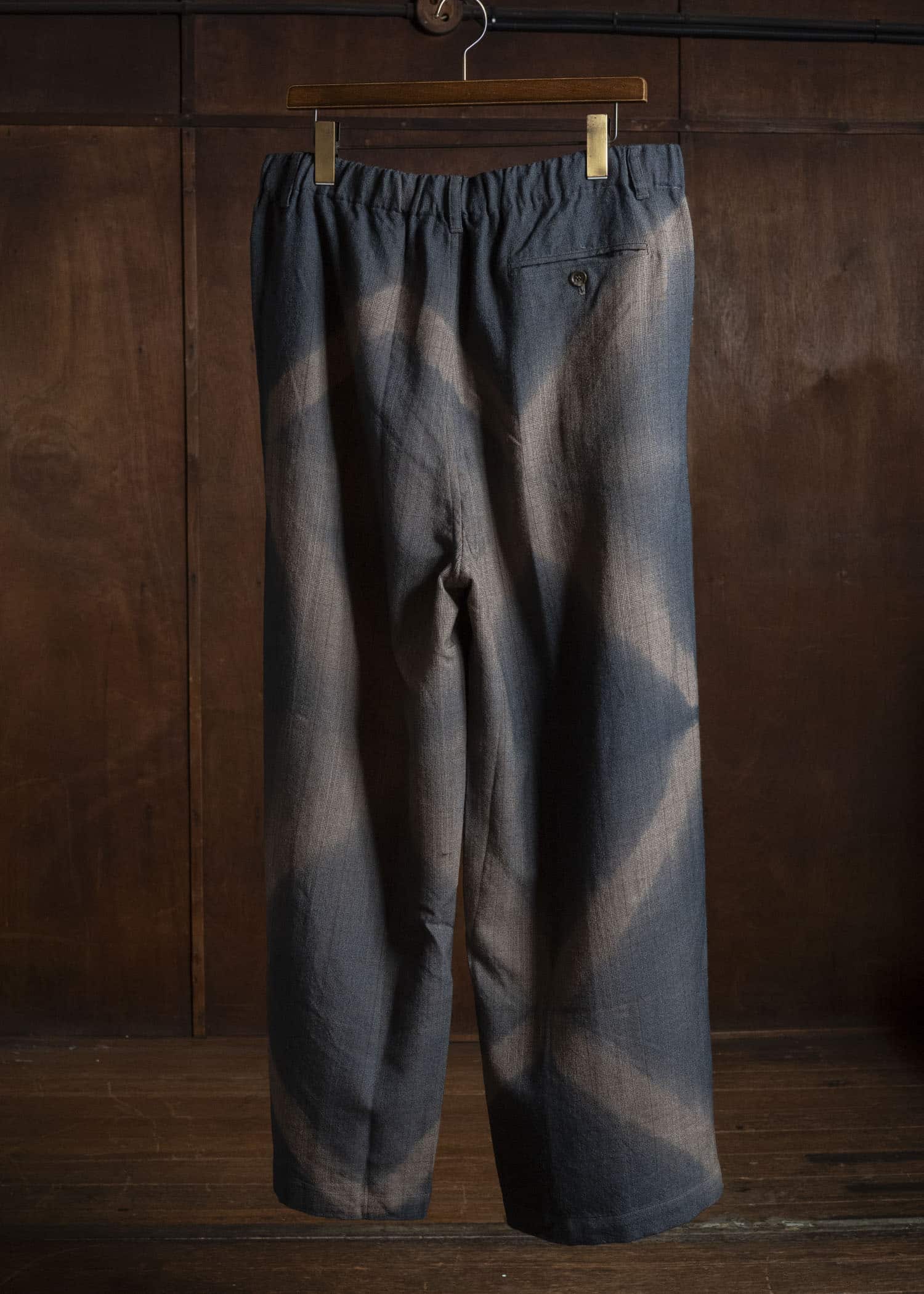 SUZUSAN 5050W-525 Wool Glen Check Drawstring Wide Pants itajime shibori X 2260 Dark Blue - Brown