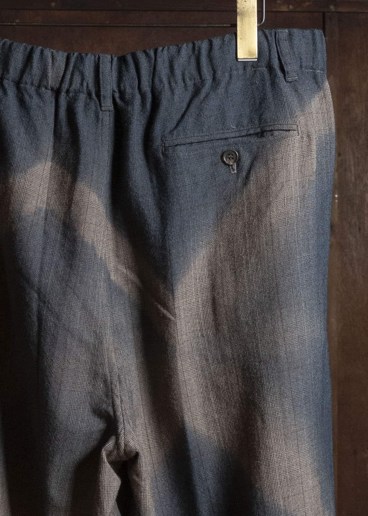 SUZUSAN 5050W-525 Wool Glen Check Drawstring Wide Pants itajime shibori X 2260 Dark Blue - Brown