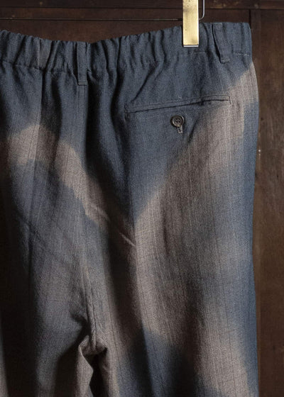 SUZUSAN 5050W-525 Wool Glen Check Drawstring Wide Pants itajime shibori X 2260 Dark Blue - Brown