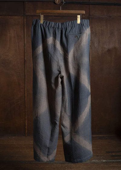 SUZUSAN 5050W-525 Wool Glen Check Drawstring Wide Pants itajime shibori X 2260 Dark Blue - Brown