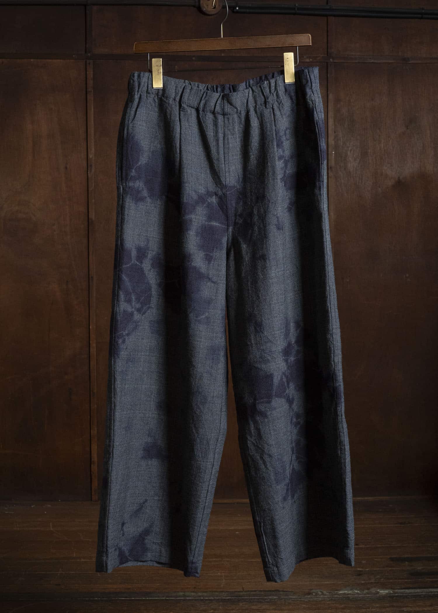 SUZUSAN 5050W-010 Wool Glen Check Drawstring Wide Pants madara sibori 7111 Dark Purple - Dark Grey