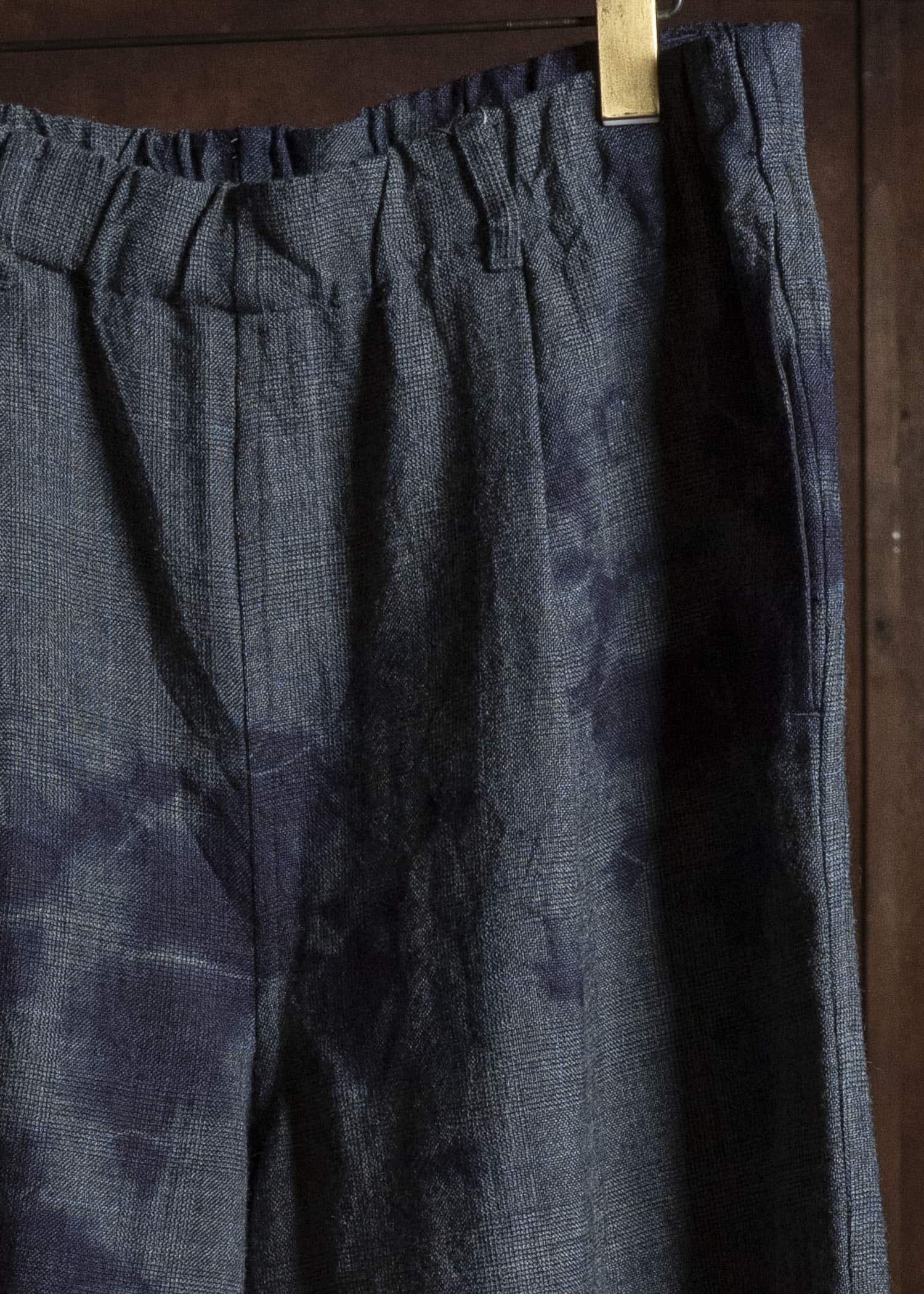 SUZUSAN 5050W-010 Wool Glen Check Drawstring Wide Pants madara sibori 7111 Dark Purple - Dark Grey