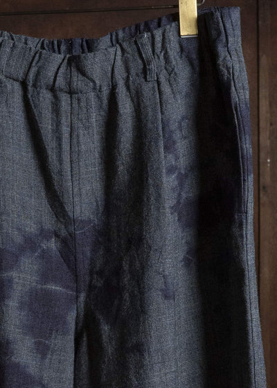 SUZUSAN 5050W-010 Wool Glen Check Drawstring Wide Pants madara sibori 7111 Dark Purple - Dark Grey