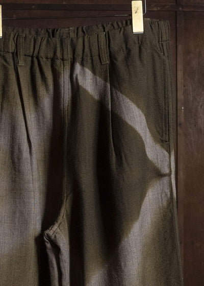 SUZUSAN 5050W-525 Wool Glen Check Drawstring Wide Pants itajime shibori X 8260 Dark Olive - Brown