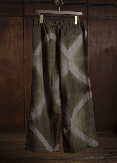 SUZUSAN 5050W-525 Wool Glen Check Drawstring Wide Pants itajime shibori X 8260 Dark Olive - Brown