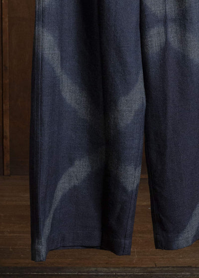 SUZUSAN 5050W-525 Wool Glen Check Drawstring Wide Pants itajime shibori X 7111 Dark Purple - Dark Grey